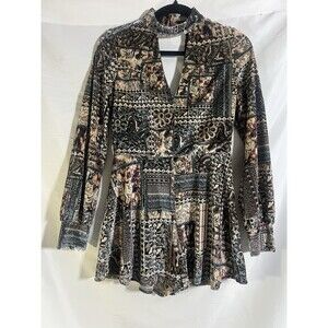 E.ssue Romper Woman's M Velour Patchwork Long Sleeve Choker Neckline Shorts